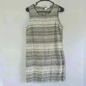 Artisan Ny Striped Linen Blend Sleeveless Dress Sz 6 Grey